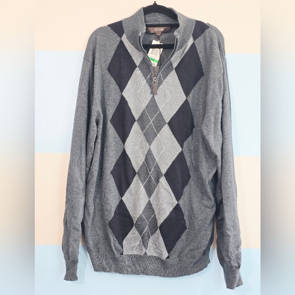 Tasso Elba Men's Mock Neck 1/4 Zip Pullover Sweater Slate Heather Gray - Picture 3 of 6